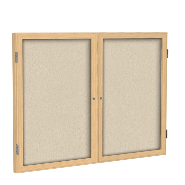 Ghent Enclosed Bulletin Board, 2 Door, Fabric, Oak Frame, 3 ft H x 5 ft W, Beige PW23660F-90 - main
